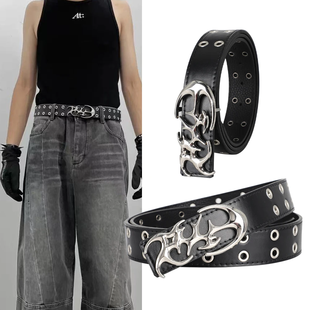 New Fashion Luxury Men's Belt Classic Special Shaped Hollow Buckle Belt Black Casual Designer Women's Belt-Pair with Jeans,Dress