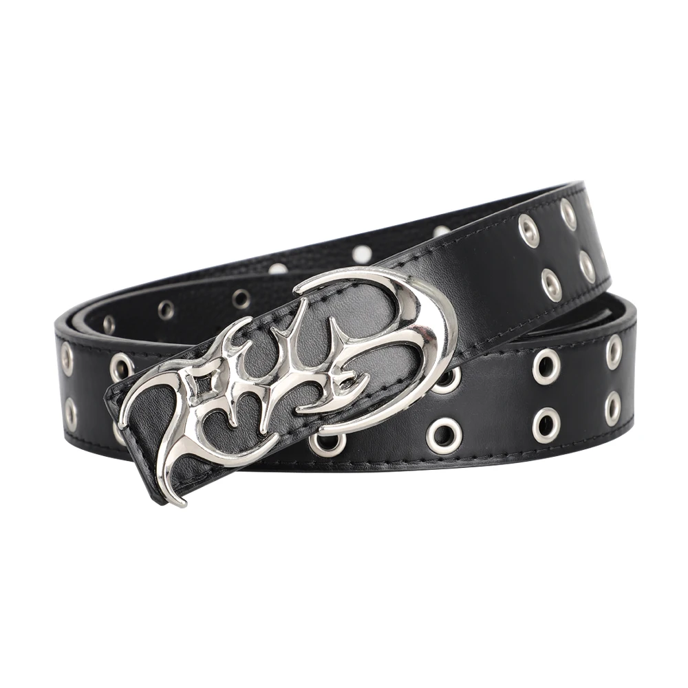 New Fashion Luxury Men's Belt Classic Special Shaped Hollow Buckle Belt Black Casual Designer Women's Belt-Pair with Jeans,Dress