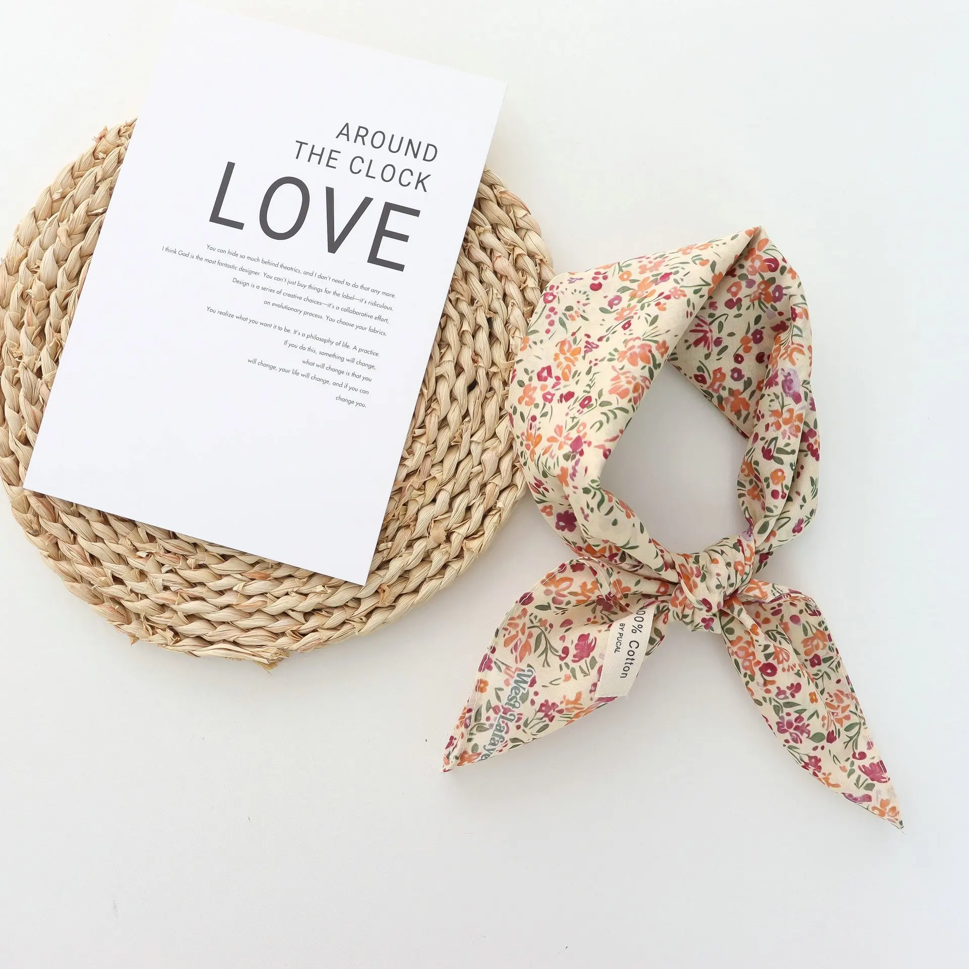 2025 Korean Style All-Matching Floral Square Scarf Cotton Small Scarf Retro Women's Thin Fresh Decoration Silk Scarf Headband