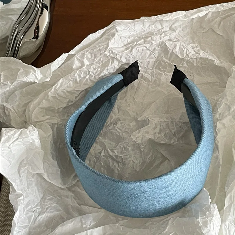 Fashion Personality Denim Blue Widened Fabric Headband Korean Version New Street With Pressure Hair Headband Face Wash Hairhoop