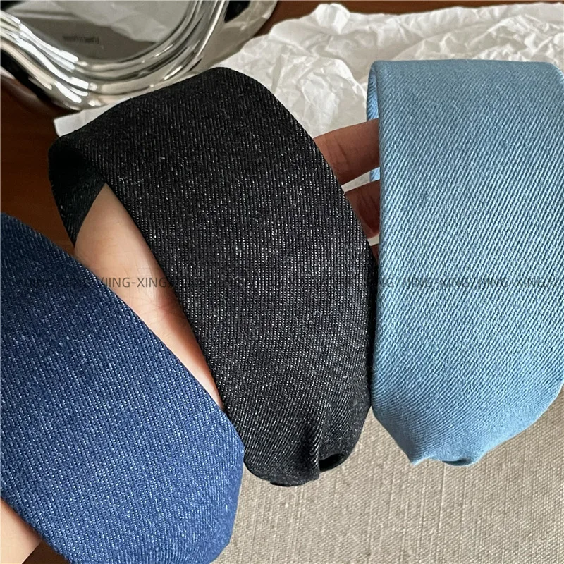 Fashion Personality Denim Blue Widened Fabric Headband Korean Version New Street With Pressure Hair Headband Face Wash Hairhoop