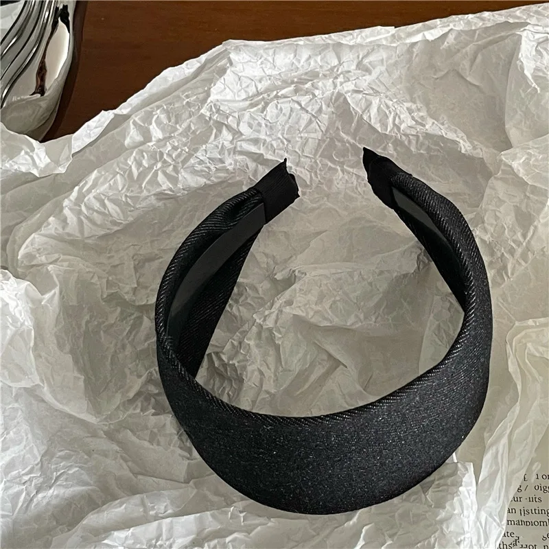 Fashion Personality Denim Blue Widened Fabric Headband Korean Version New Street With Pressure Hair Headband Face Wash Hairhoop