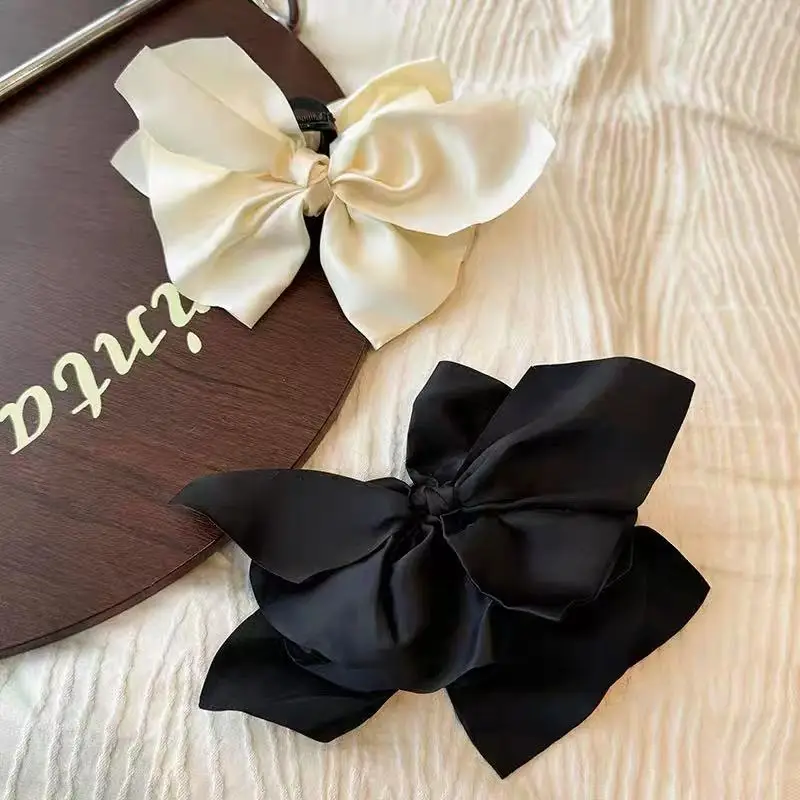 Solid Black and White Big Bow Hair Clip for Women Elegant Ponytail Clip Fashion Girl Hair Clamp Hair Accessories