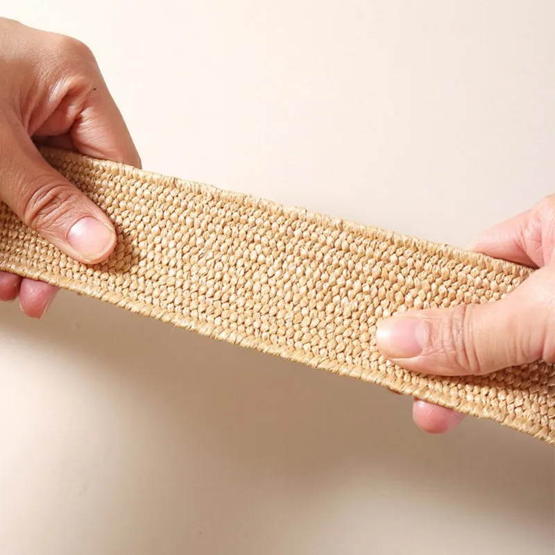 Striped elastic waistband for women's fashion square buckle elastic weaving bohemian style PP grass wide waistband