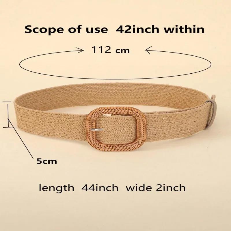 Striped elastic waistband for women's fashion square buckle elastic weaving bohemian style PP grass wide waistband
