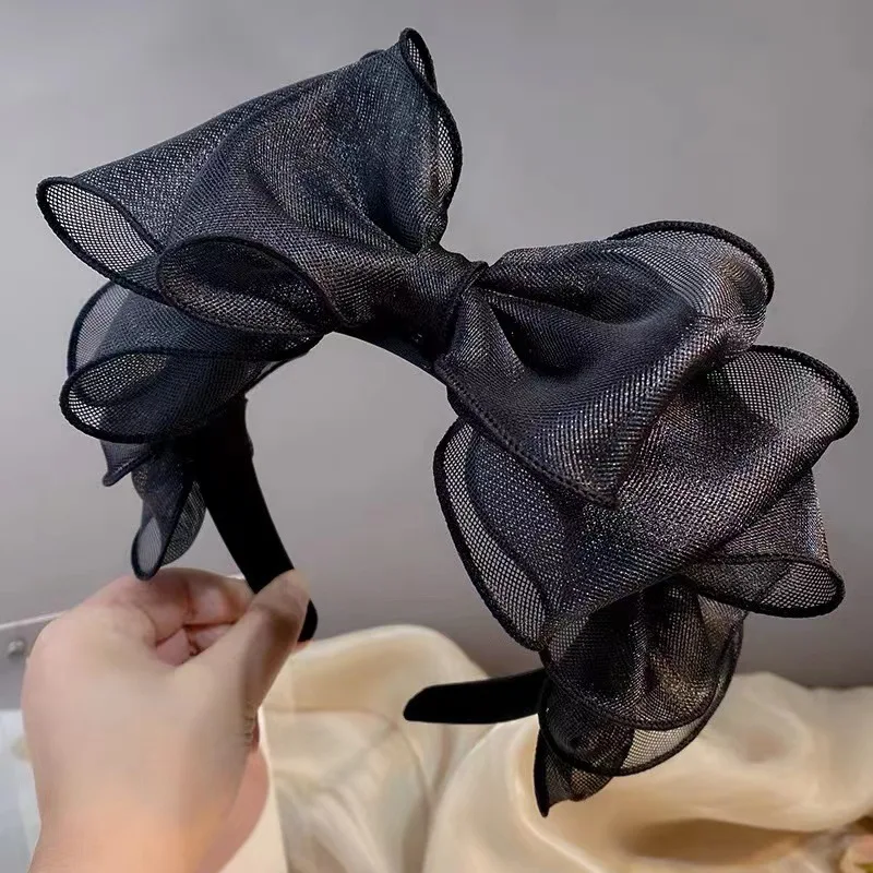 Fashion Black Mesh Big Bow Headband for Women Elegant Bow Hairband Korean Fairy Hair Hoop Sweet Girls Hair Accessories