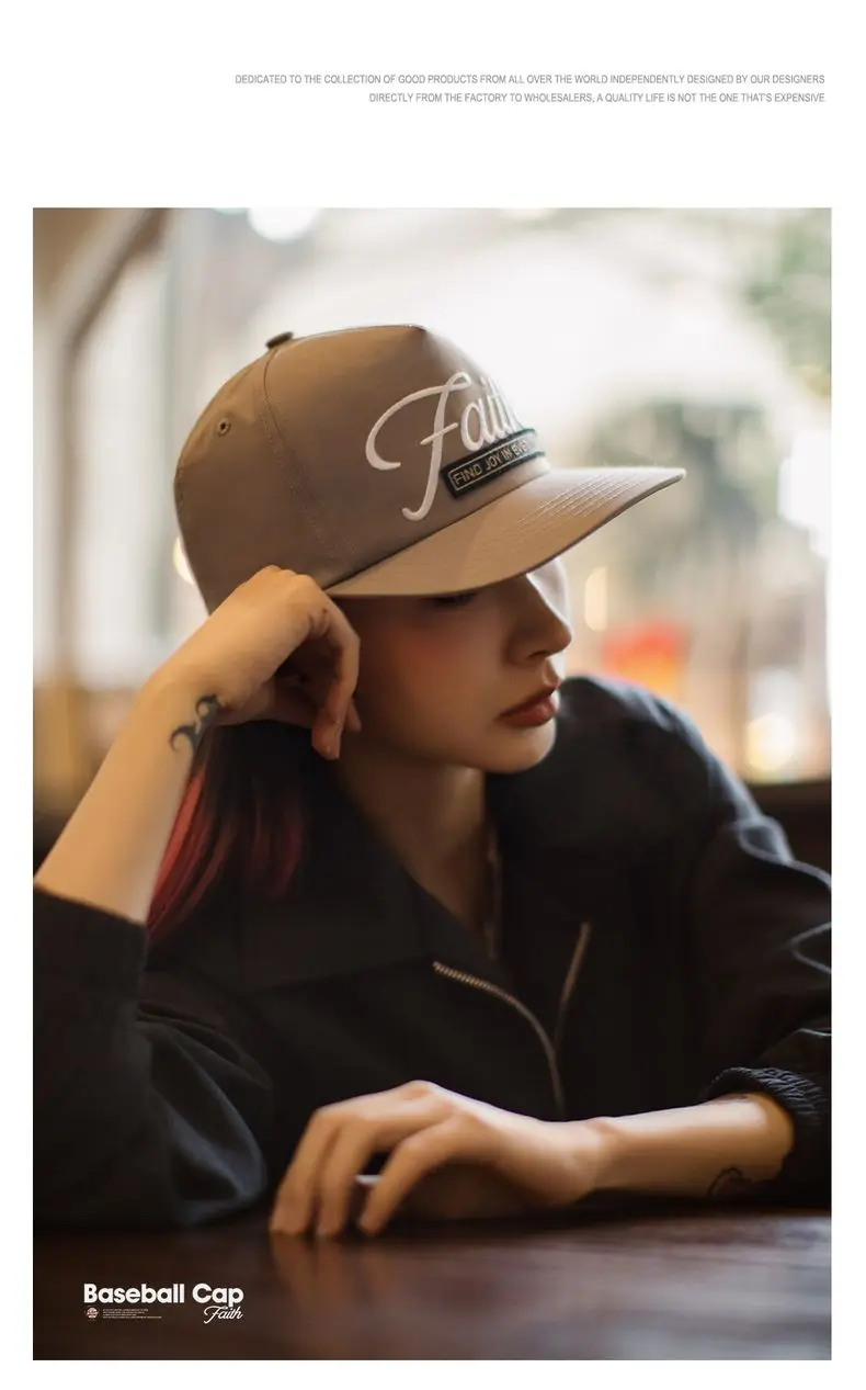 Maden Hip-Hop Embroidered Letter Baseball Cap Unisex Round Top Flat Brim Hat Casual Sun Hat for Streetwear and Vintage Style