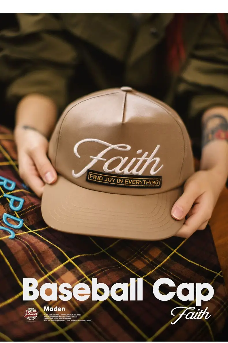 Maden Hip-Hop Embroidered Letter Baseball Cap Unisex Round Top Flat Brim Hat Casual Sun Hat for Streetwear and Vintage Style