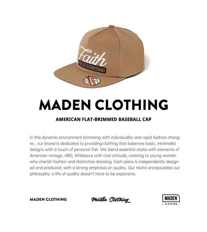 Maden Hip-Hop Embroidered Letter Baseball Cap Unisex Round Top Flat Brim Hat Casual Sun Hat for Streetwear and Vintage Style