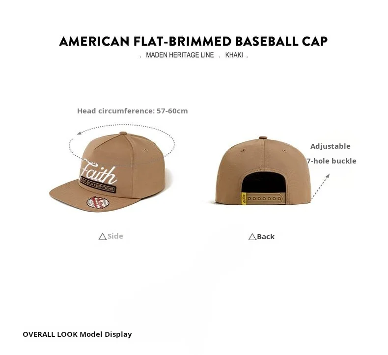 Maden Hip-Hop Embroidered Letter Baseball Cap Unisex Round Top Flat Brim Hat Casual Sun Hat for Streetwear and Vintage Style