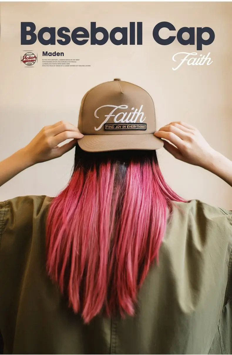 Maden Hip-Hop Embroidered Letter Baseball Cap Unisex Round Top Flat Brim Hat Casual Sun Hat for Streetwear and Vintage Style