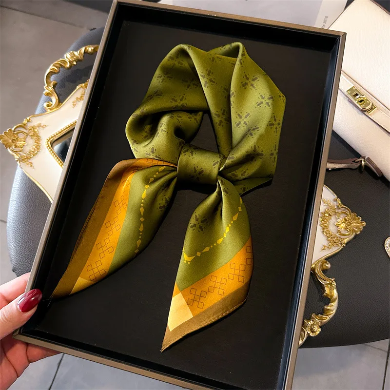 Luxury Print Shawl Square Scarf for Women Satin Fashion Wraps Neckerchief Female Hair Bands Ribbon Headband Bandana 70X70CM