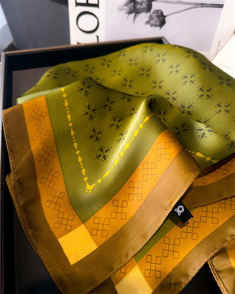 Luxury Print Shawl Square Scarf for Women Satin Fashion Wraps Neckerchief Female Hair Bands Ribbon Headband Bandana 70X70CM