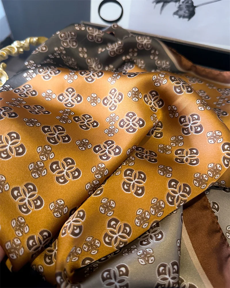 Luxury Print Shawl Square Scarf for Women Satin Fashion Wraps Neckerchief Female Hair Bands Ribbon Headband Bandana 70X70CM