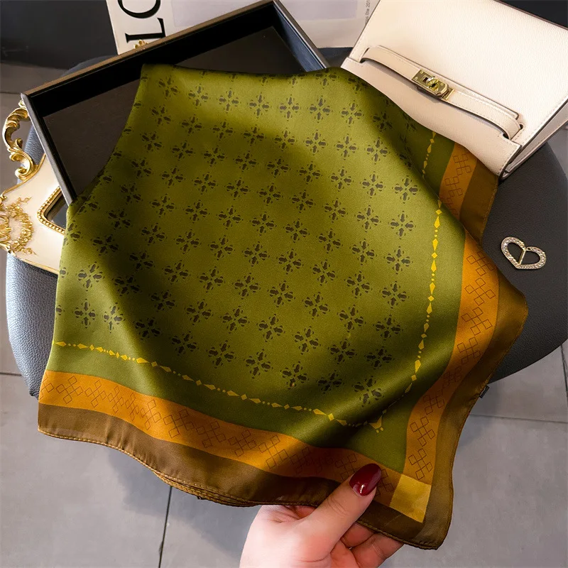 Luxury Print Shawl Square Scarf for Women Satin Fashion Wraps Neckerchief Female Hair Bands Ribbon Headband Bandana 70X70CM