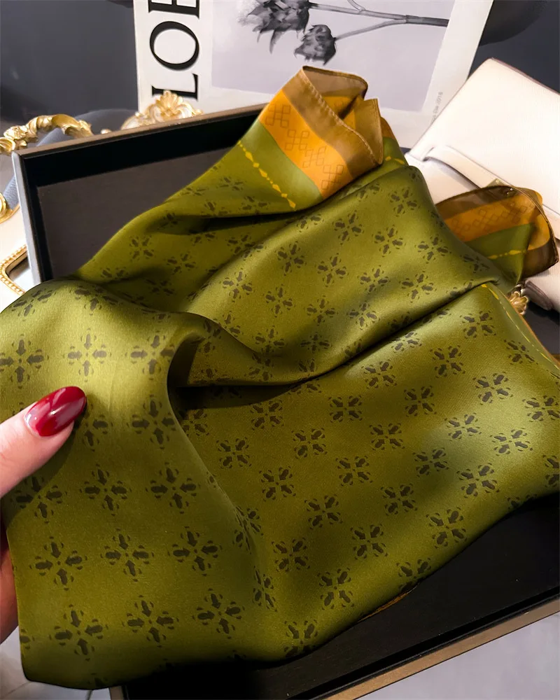 Luxury Print Shawl Square Scarf for Women Satin Fashion Wraps Neckerchief Female Hair Bands Ribbon Headband Bandana 70X70CM