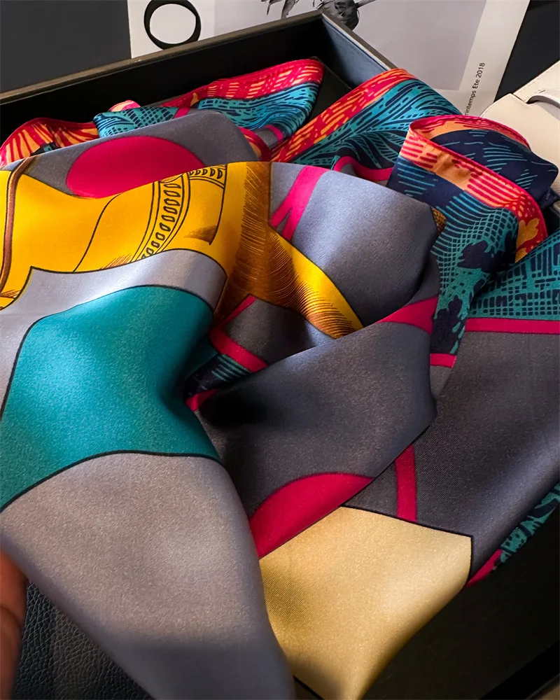Luxury Print Shawl Square Scarf for Women Satin Fashion Wraps Neckerchief Female Hair Bands Ribbon Headband Bandana 70X70CM