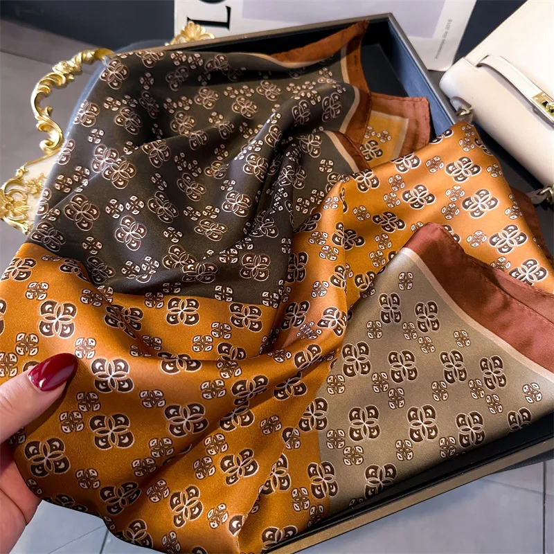 Luxury Print Shawl Square Scarf for Women Satin Fashion Wraps Neckerchief Female Hair Bands Ribbon Headband Bandana 70X70CM