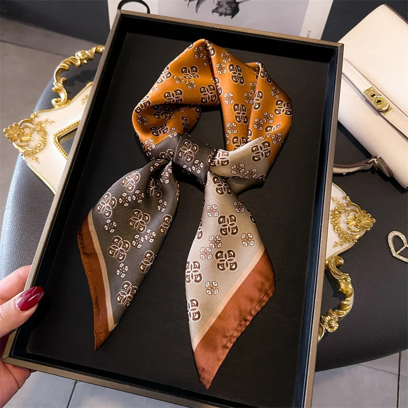 Luxury Print Shawl Square Scarf for Women Satin Fashion Wraps Neckerchief Female Hair Bands Ribbon Headband Bandana 70X70CM