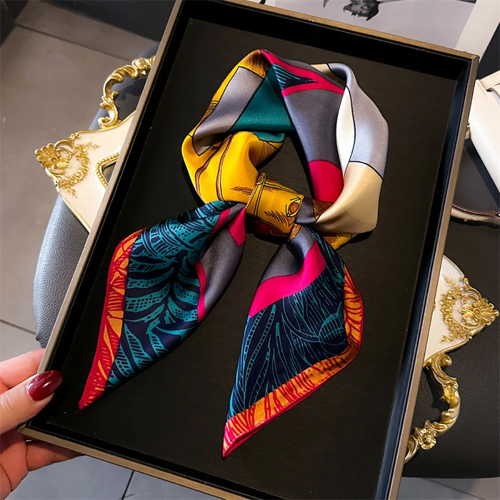 Luxury Print Shawl Square Scarf for Women Satin Fashion Wraps Neckerchief Female Hair Bands Ribbon Headband Bandana 70X70CM