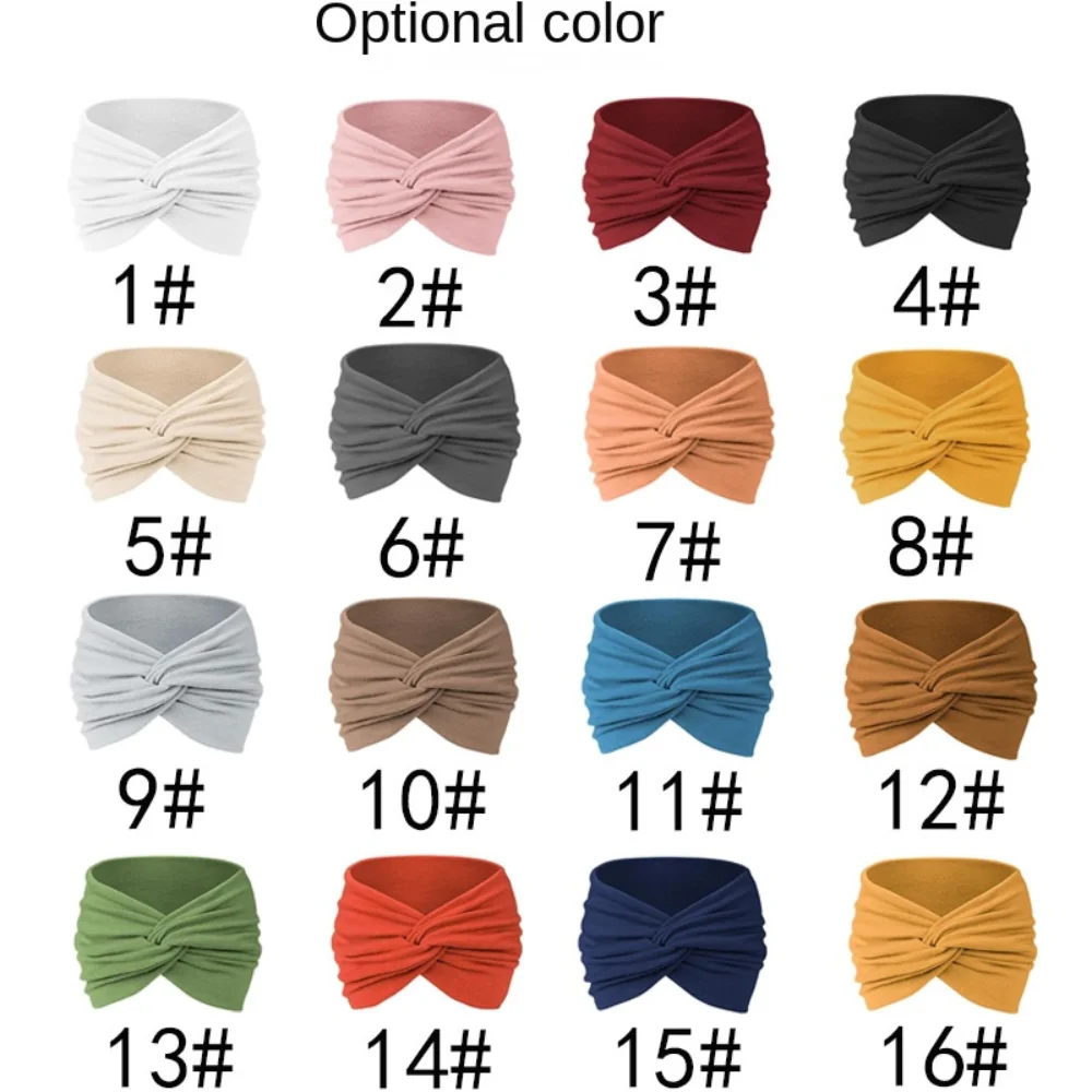 Women Bohemian Headband Cotton Stretch Solid Color Yoga Hair Band Extra Large Elastic Turban Headwear for Daily Cosmetic