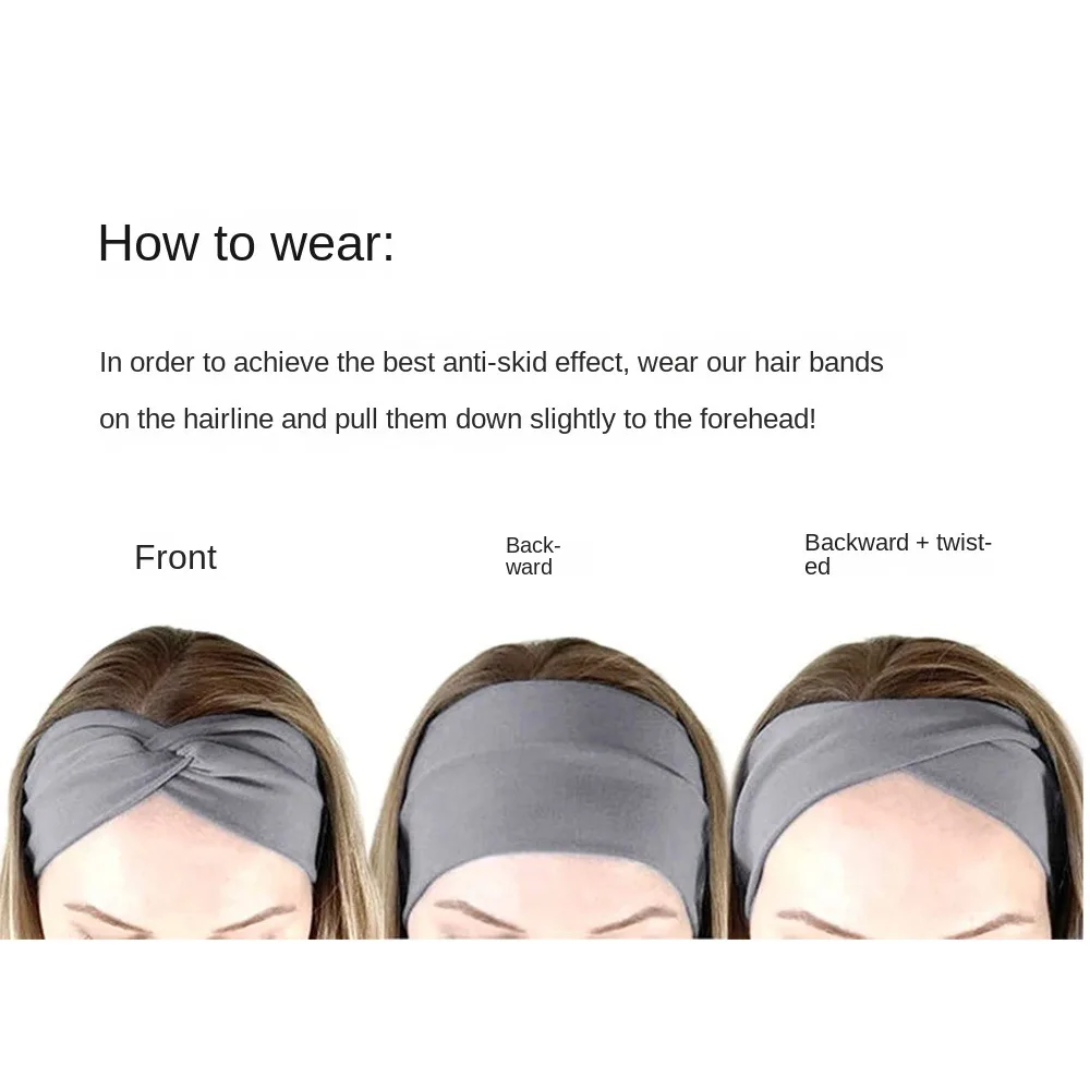 Women Bohemian Headband Cotton Stretch Solid Color Yoga Hair Band Extra Large Elastic Turban Headwear for Daily Cosmetic