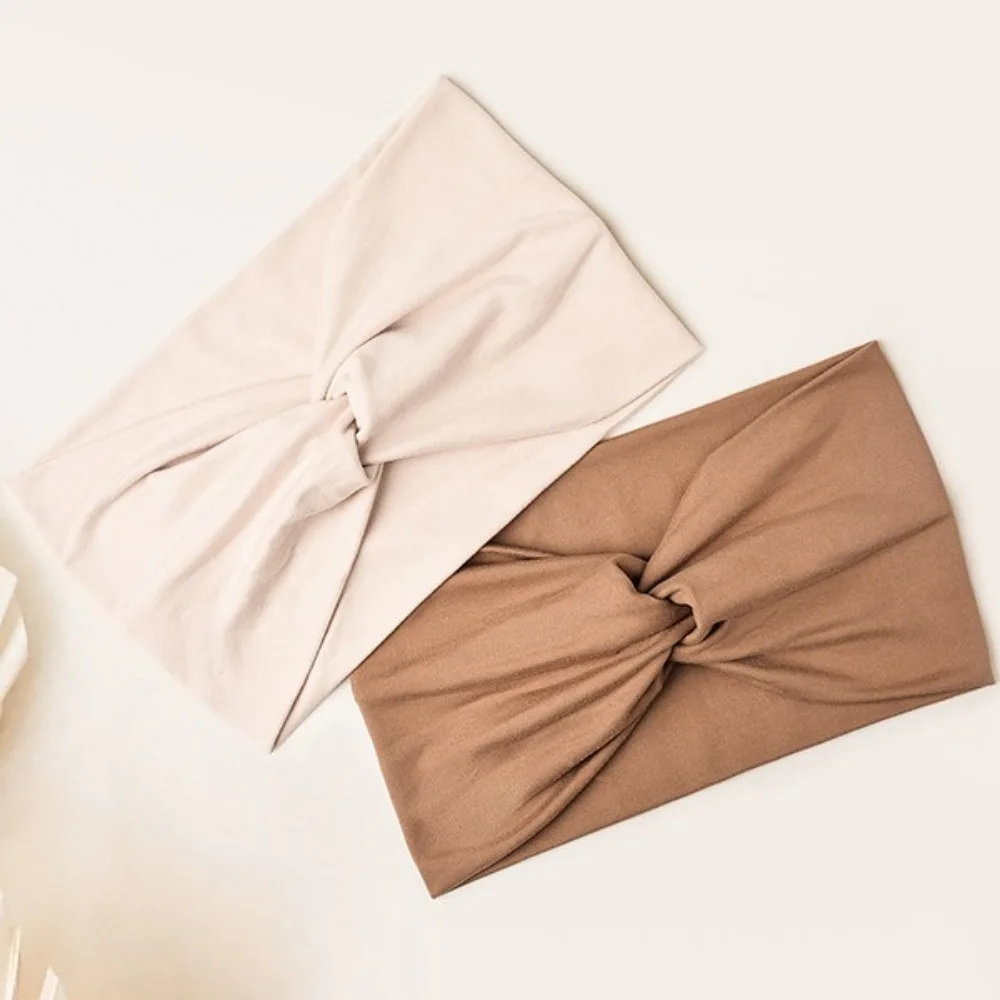 Women Bohemian Headband Cotton Stretch Solid Color Yoga Hair Band Extra Large Elastic Turban Headwear for Daily Cosmetic