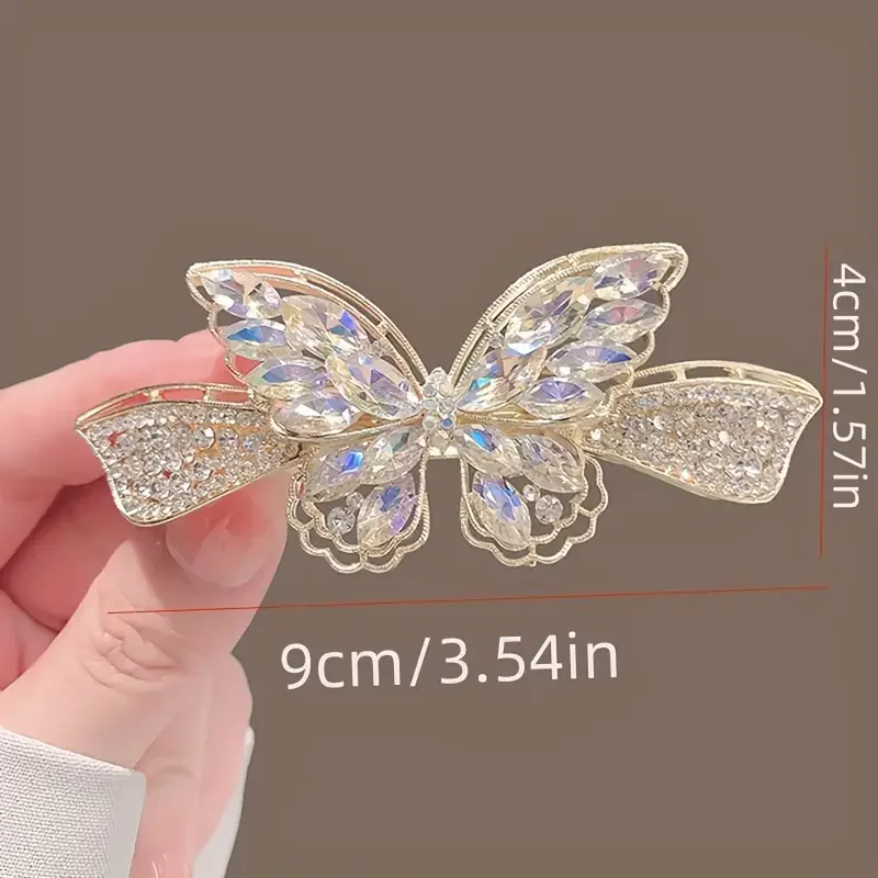 Elegant butterfly clip, fashionable rhinestone women's hair clip, sparkling back clip, ponytail accessory, golden makeup look