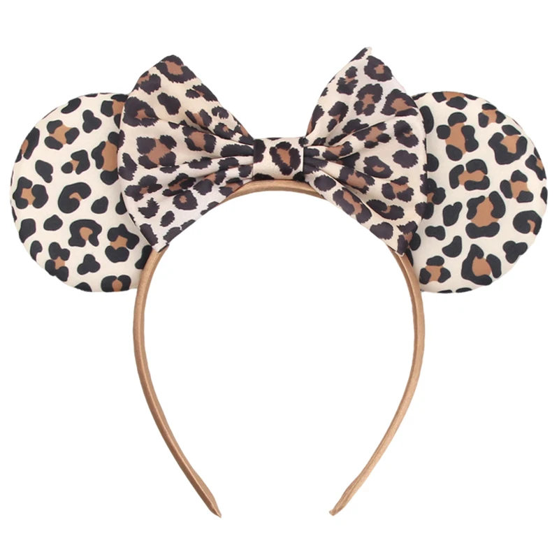 Fashion Classic Leopard Pattern Mickey Mouse Ears Headband 5"Bow Hairband Girls Women Festival Party DIY Hair Accessories Gifts