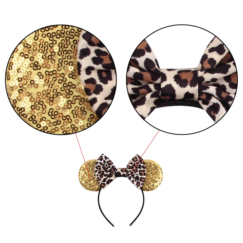 Fashion Classic Leopard Pattern Mickey Mouse Ears Headband 5"Bow Hairband Girls Women Festival Party DIY Hair Accessories Gifts
