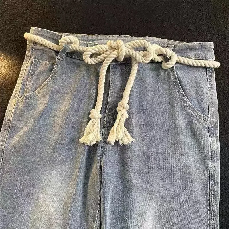Retro thick rope belt for women ins style decoration versatile jeans belt for students young men's belt