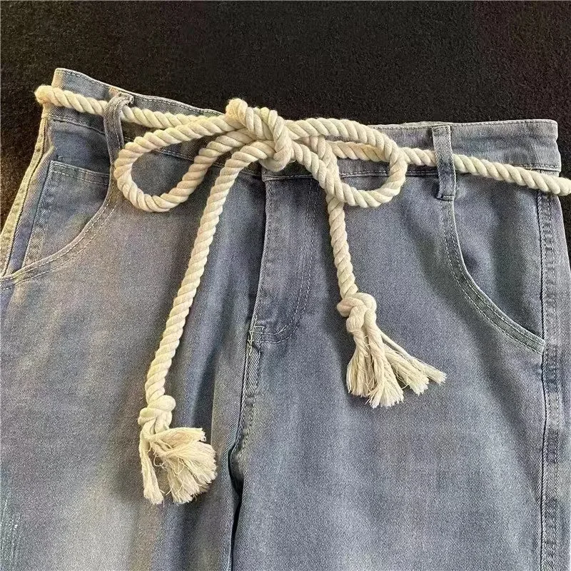 Retro thick rope belt for women ins style decoration versatile jeans belt for students young men's belt