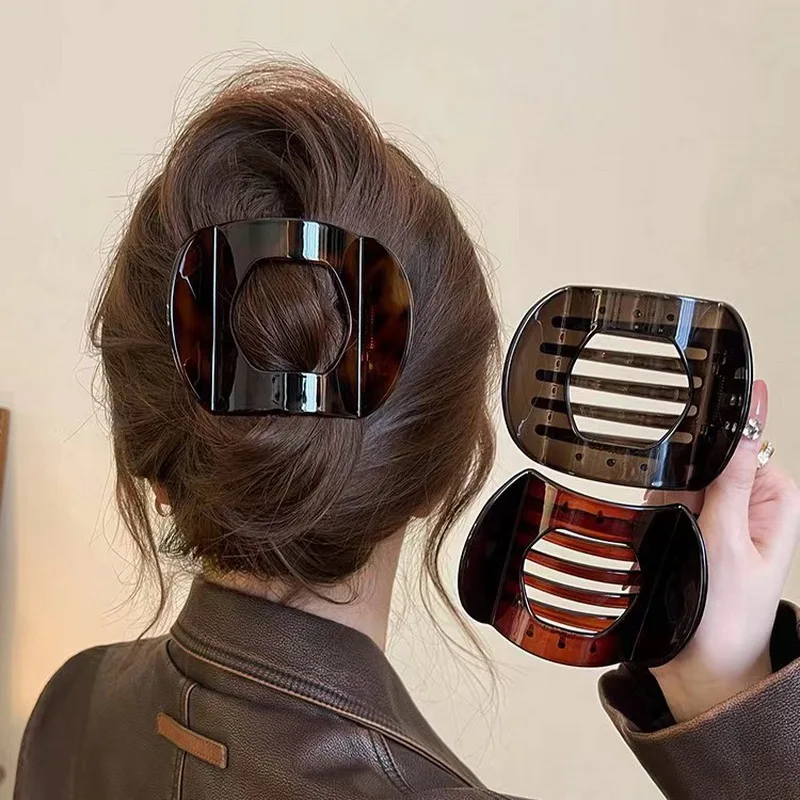 Women Vintage flat claw clip Large black Arc Shaped Duck Claw girls Plastic Duckbill hairclip flat hair clip Hair Accessories