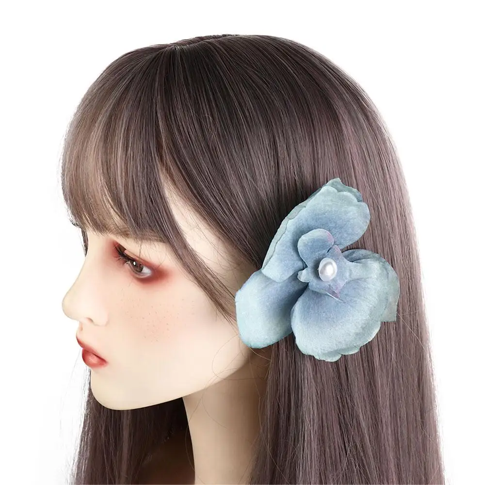 Cloth Butterfly Flower Hair Clip Pearl Korean Style Orchid Flower Hairpin Seaside Vacation Headwear Headdress Girl Hair Clip