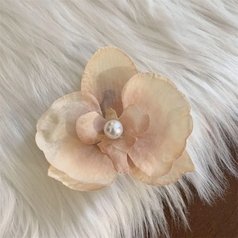 Cloth Butterfly Flower Hair Clip Pearl Korean Style Orchid Flower Hairpin Seaside Vacation Headwear Headdress Girl Hair Clip