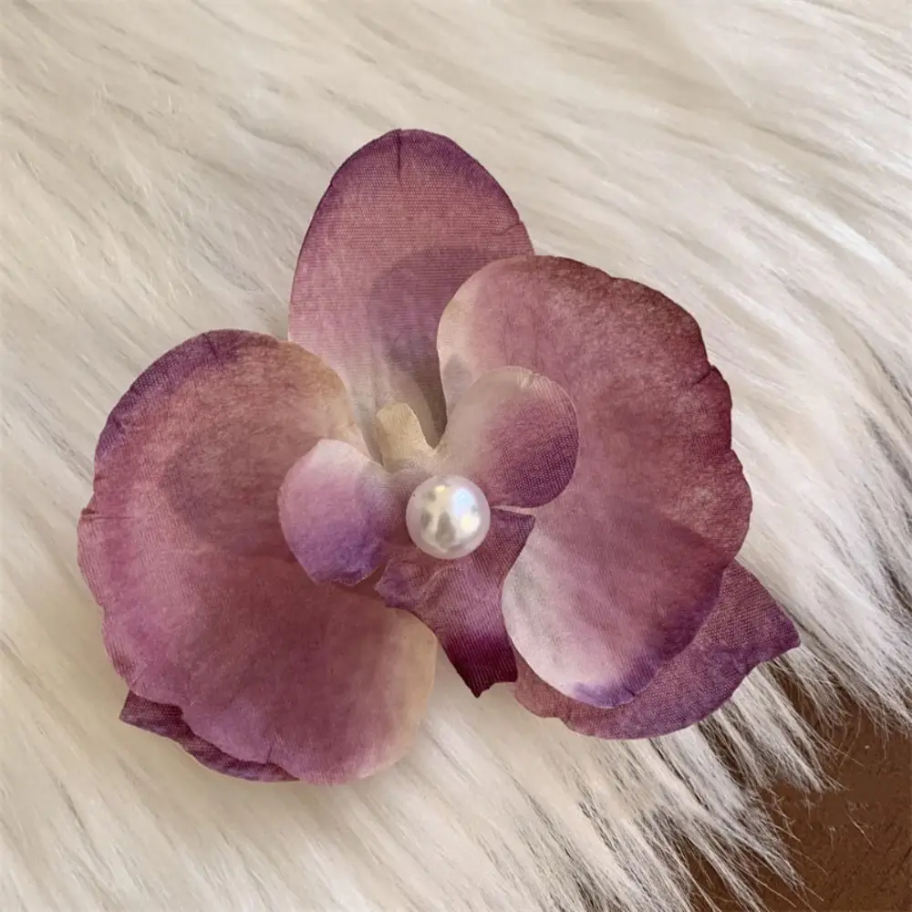 Cloth Butterfly Flower Hair Clip Pearl Korean Style Orchid Flower Hairpin Seaside Vacation Headwear Headdress Girl Hair Clip