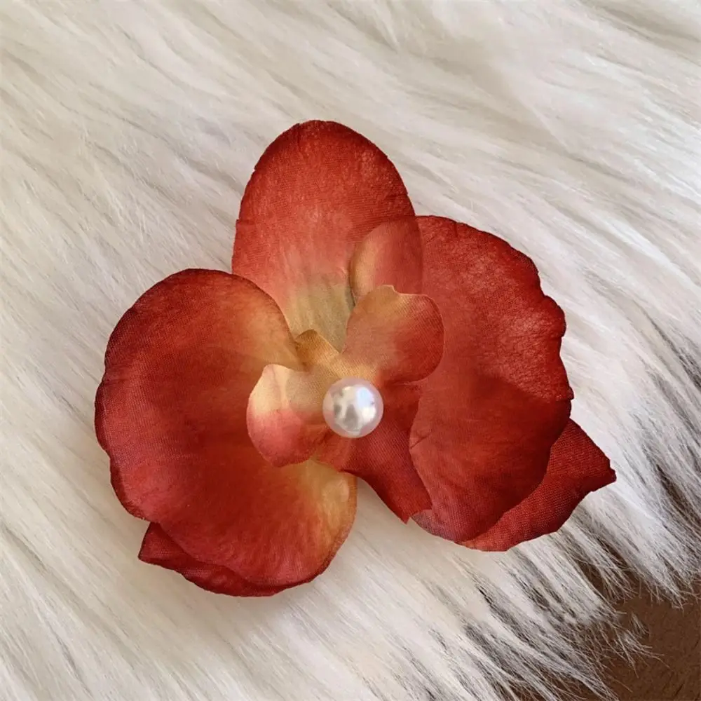 Cloth Butterfly Flower Hair Clip Pearl Korean Style Orchid Flower Hairpin Seaside Vacation Headwear Headdress Girl Hair Clip