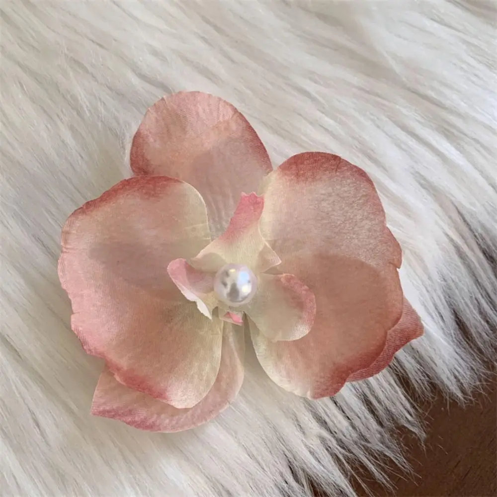 Cloth Butterfly Flower Hair Clip Pearl Korean Style Orchid Flower Hairpin Seaside Vacation Headwear Headdress Girl Hair Clip