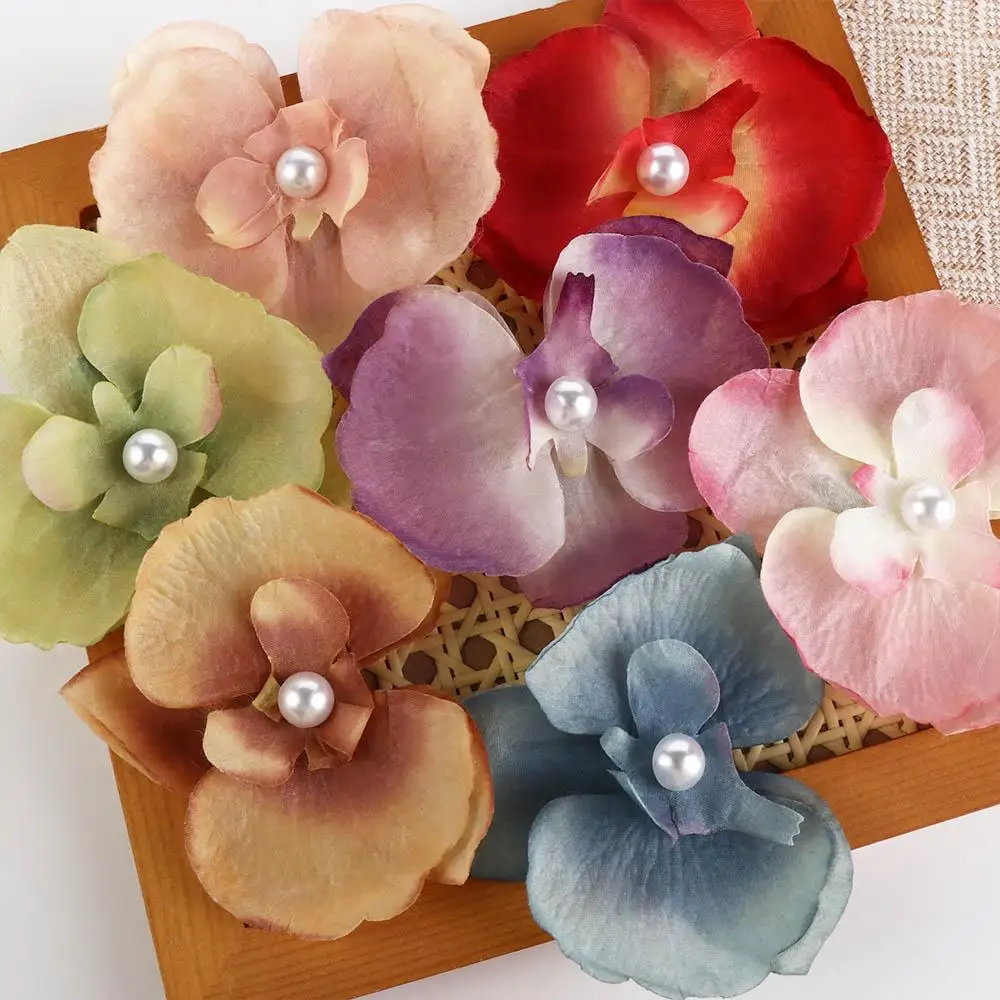 Cloth Butterfly Flower Hair Clip Pearl Korean Style Orchid Flower Hairpin Seaside Vacation Headwear Headdress Girl Hair Clip