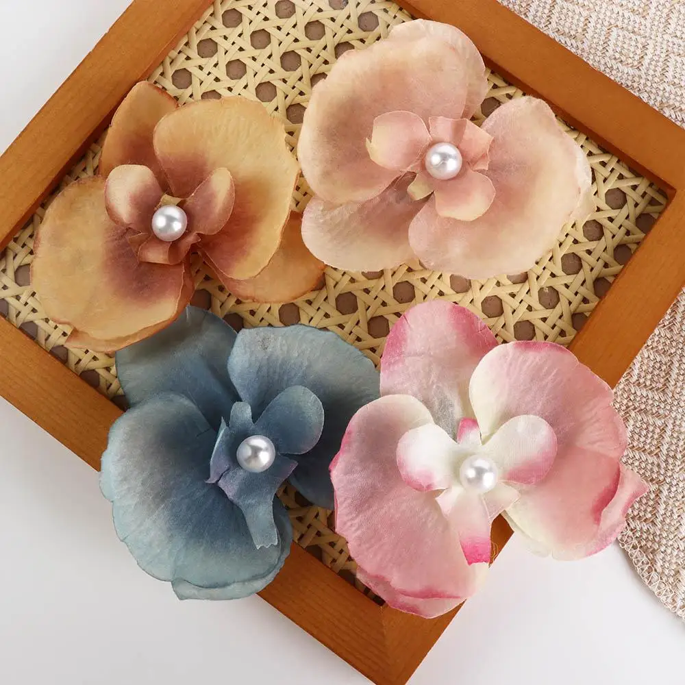 Cloth Butterfly Flower Hair Clip Pearl Korean Style Orchid Flower Hairpin Seaside Vacation Headwear Headdress Girl Hair Clip