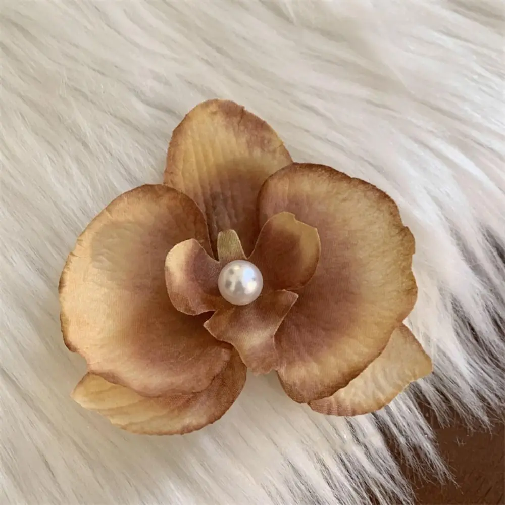 Cloth Butterfly Flower Hair Clip Pearl Korean Style Orchid Flower Hairpin Seaside Vacation Headwear Headdress Girl Hair Clip