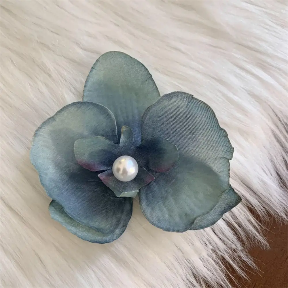Cloth Butterfly Flower Hair Clip Pearl Korean Style Orchid Flower Hairpin Seaside Vacation Headwear Headdress Girl Hair Clip