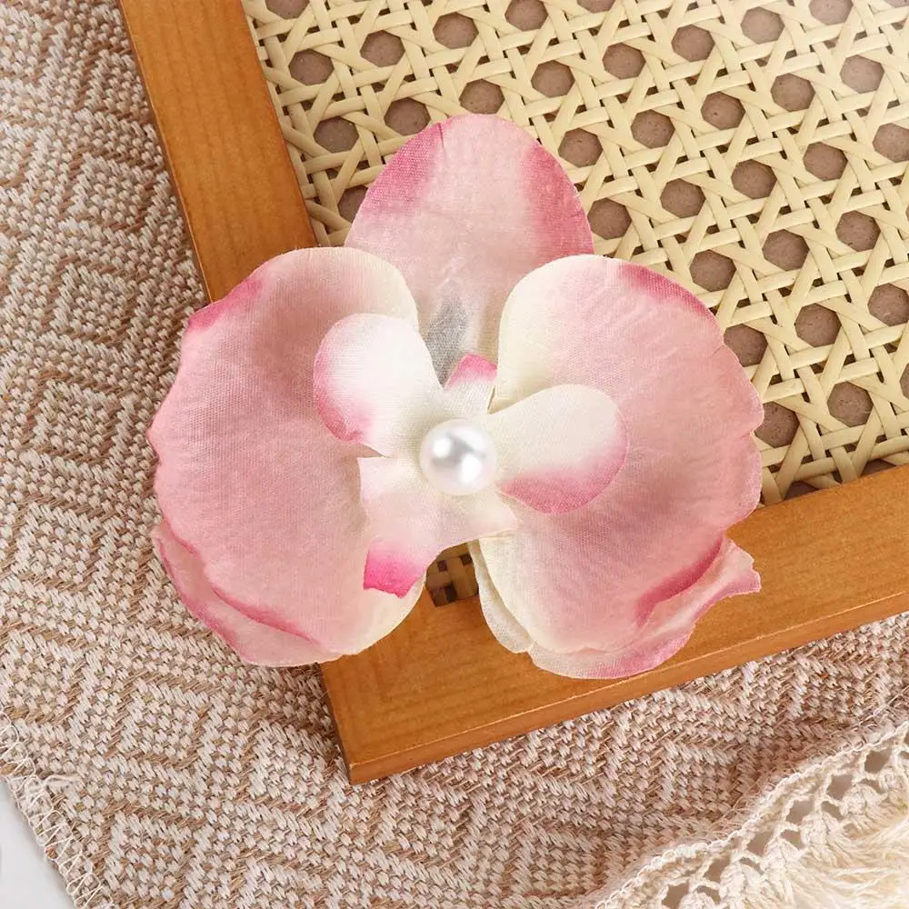 Cloth Butterfly Flower Hair Clip Pearl Korean Style Orchid Flower Hairpin Seaside Vacation Headwear Headdress Girl Hair Clip
