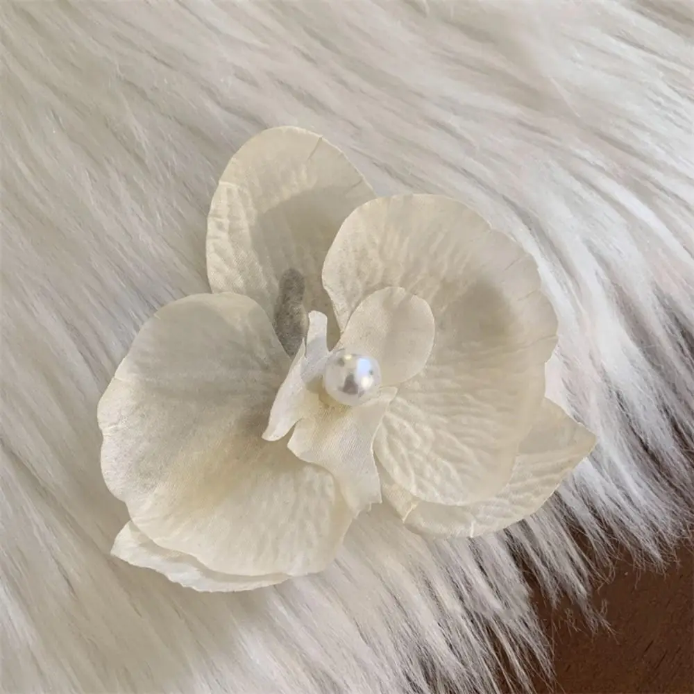 Cloth Butterfly Flower Hair Clip Pearl Korean Style Orchid Flower Hairpin Seaside Vacation Headwear Headdress Girl Hair Clip