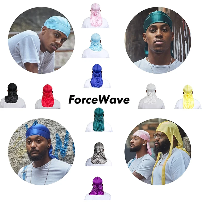 3PCS/LOT Men's Silky Durag Shower Cap Bandana Satin Du Rag Doo Rag Outdoor Travel Street Long Tail Wave Cap Bathroom Accessories
