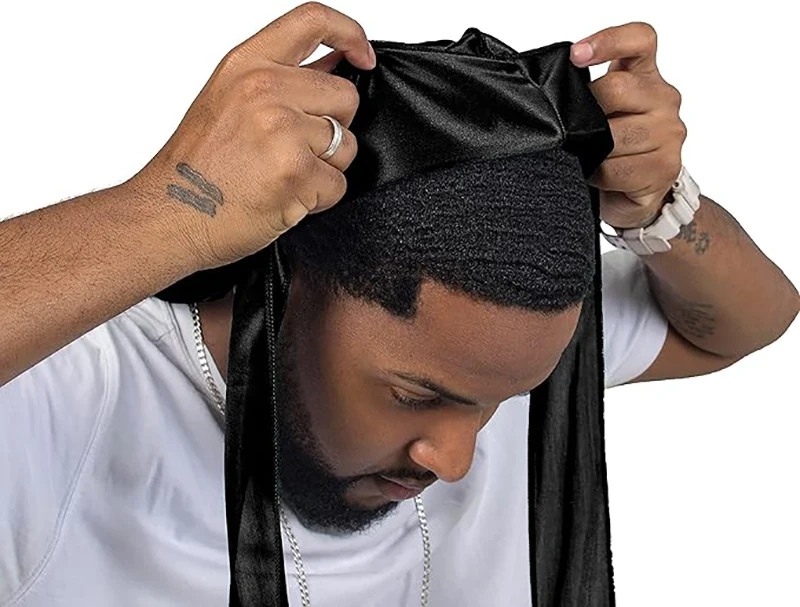 3PCS/LOT Men's Silky Durag Shower Cap Bandana Satin Du Rag Doo Rag Outdoor Travel Street Long Tail Wave Cap Bathroom Accessories
