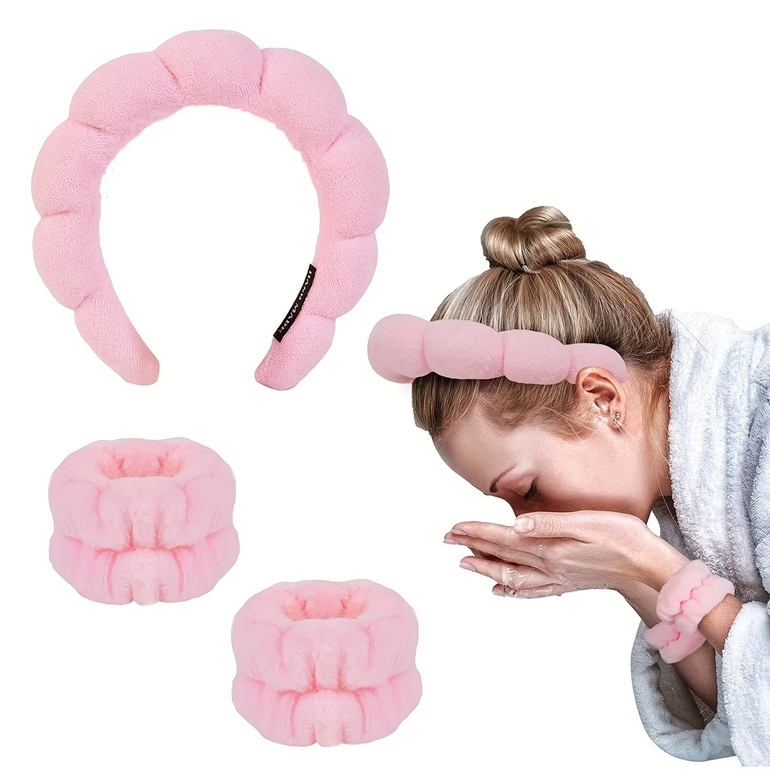 3PCS/SET Ladies Floral Headband Moisture-Proof Wristband SPA Face Wash Makeup Use Travel Holiday Ladies Gift