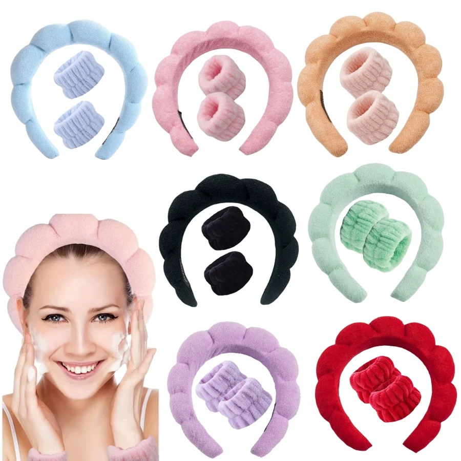 3PCS/SET Ladies Floral Headband Moisture-Proof Wristband SPA Face Wash Makeup Use Travel Holiday Ladies Gift