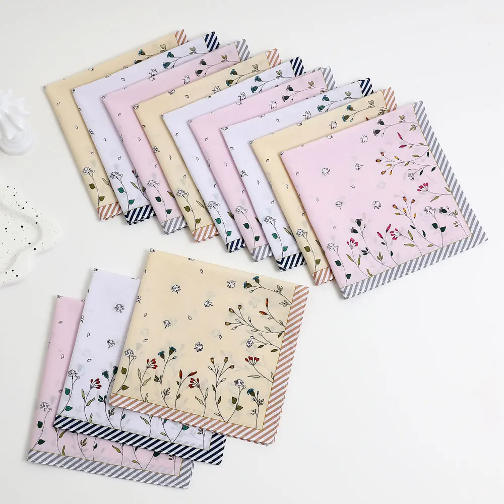 3-Pack of Elegant Handkerchiefs for Women, Pure Cotton Sweat-Wiping Handkerchiefs, Holiday Gifts, Wedding Supplies, Placemats