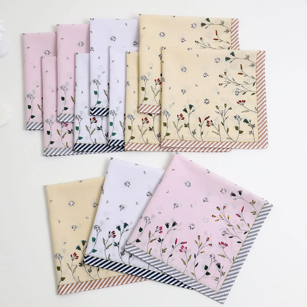3-Pack of Elegant Handkerchiefs for Women, Pure Cotton Sweat-Wiping Handkerchiefs, Holiday Gifts, Wedding Supplies, Placemats
